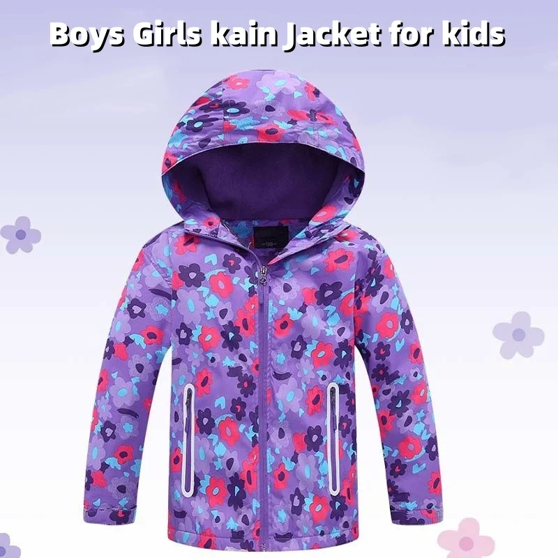 Semywange Autumn Children Girls Flowers Graphic Hooded Jackets Waterproof Windproof Zipper Coat Kids Spring Clothes Rain Jacket