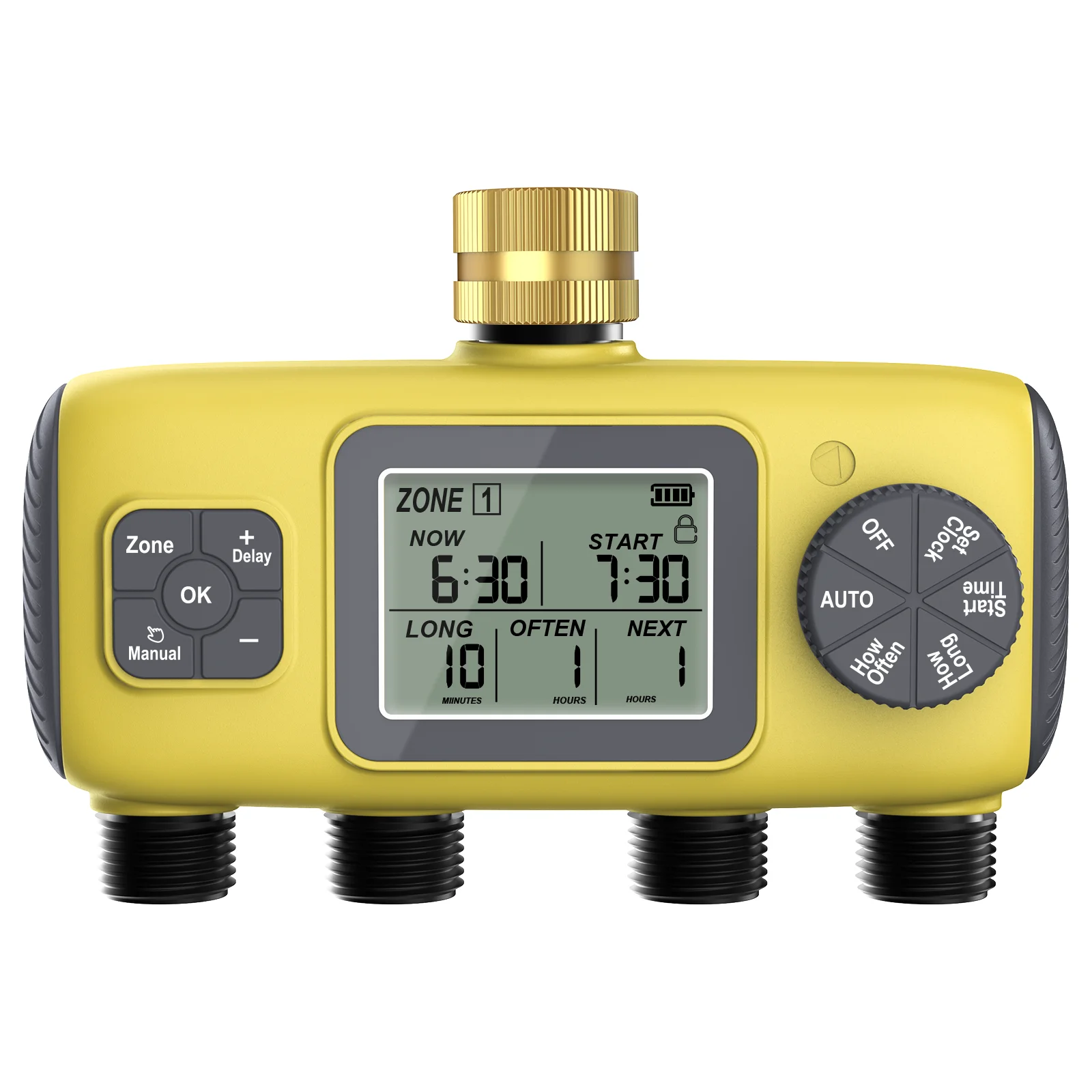 Yieryi 4 Zone Garden Water Timer Auto/Manual Drip Irrigation Controller with Rain Delay 4 Outlet Programmable Sprinkler System