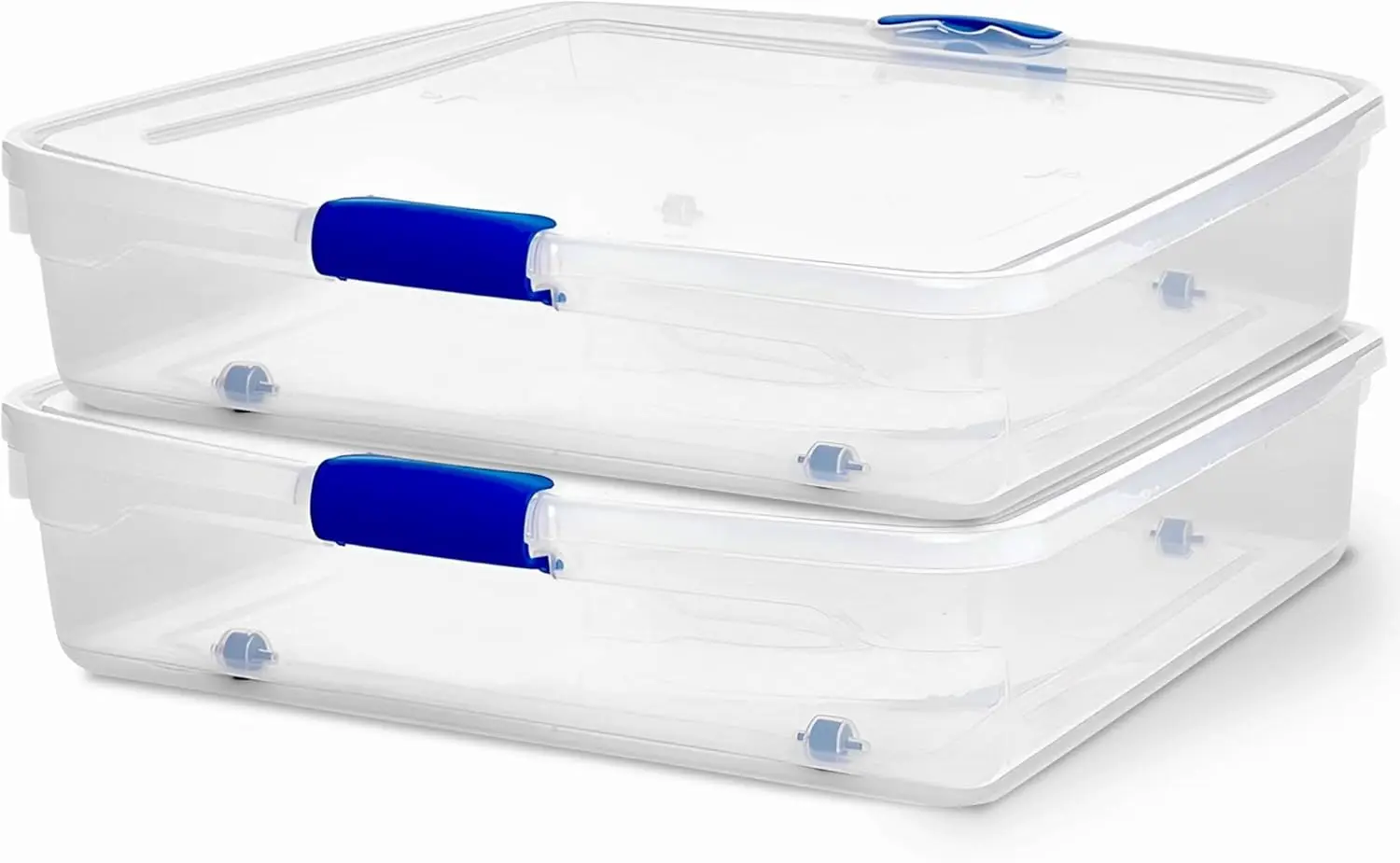 

2-Pack Clear Plastic Under Bed Storage Containers with Lids, 56 Quart, Blue Latch - Stackable Organizer Bins