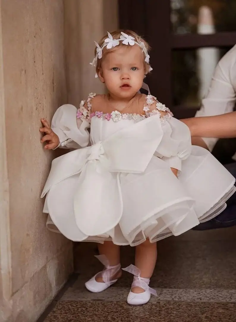 Girls' Organza Tutu com flores, Vestido de aniversário, Bebê, Princesas, Tutu, Flower Girl