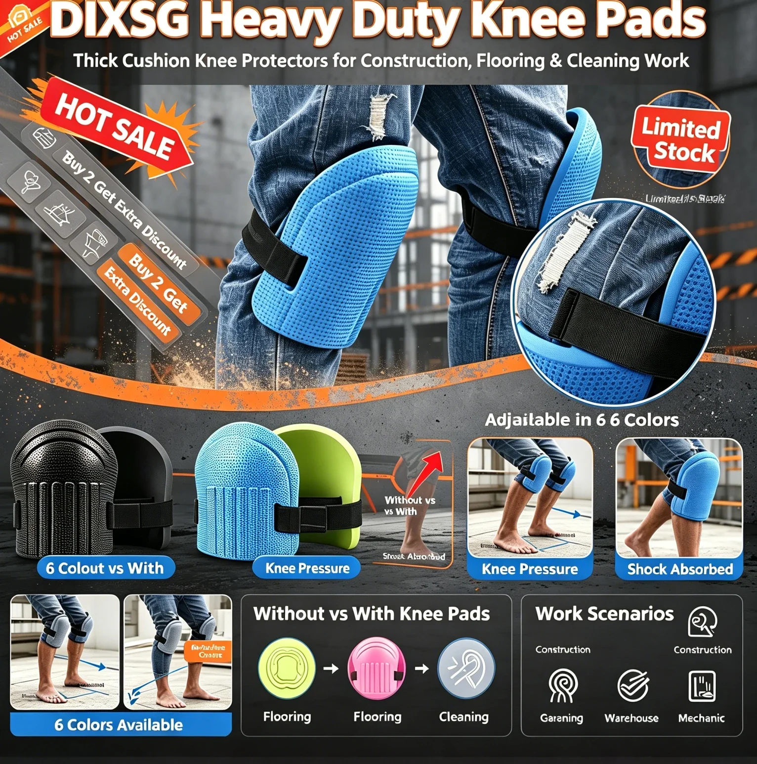 DIXSG Elastic foam knee pads,construction work protection, pads' auto repair site knee pads, masons knee pads