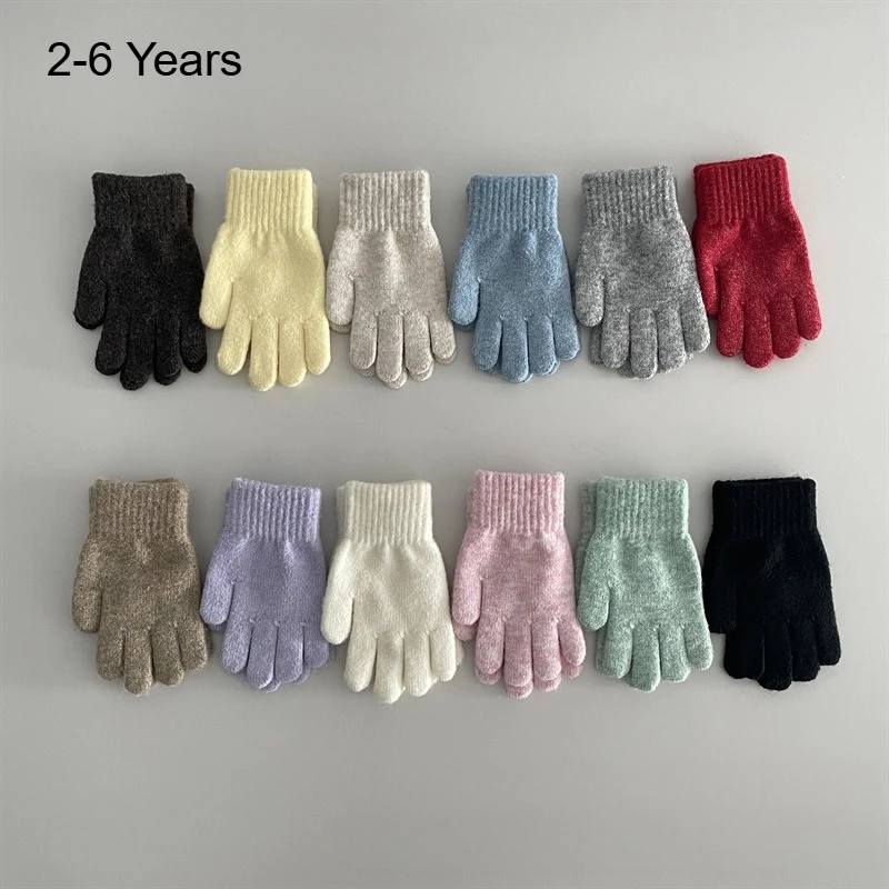 Kinder Baby Winter Handschuhe 5 Finger 2-6 Jahre Mädchen Junge Gestrickte Einfarbig Einfache Koreanische Wolle Mode Infant kleinkind Nette Warme