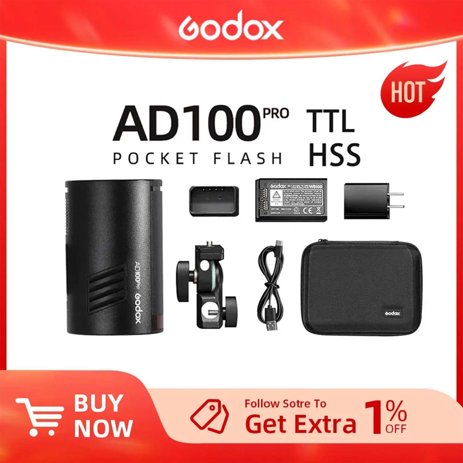 

Godox AD100Pro TTL 100Ws Outdoor Flash Speedlight 2.4G Wireless X AD100 PRO Pocket Flash For Sony Nikon Canon Fujifilm PK AD200