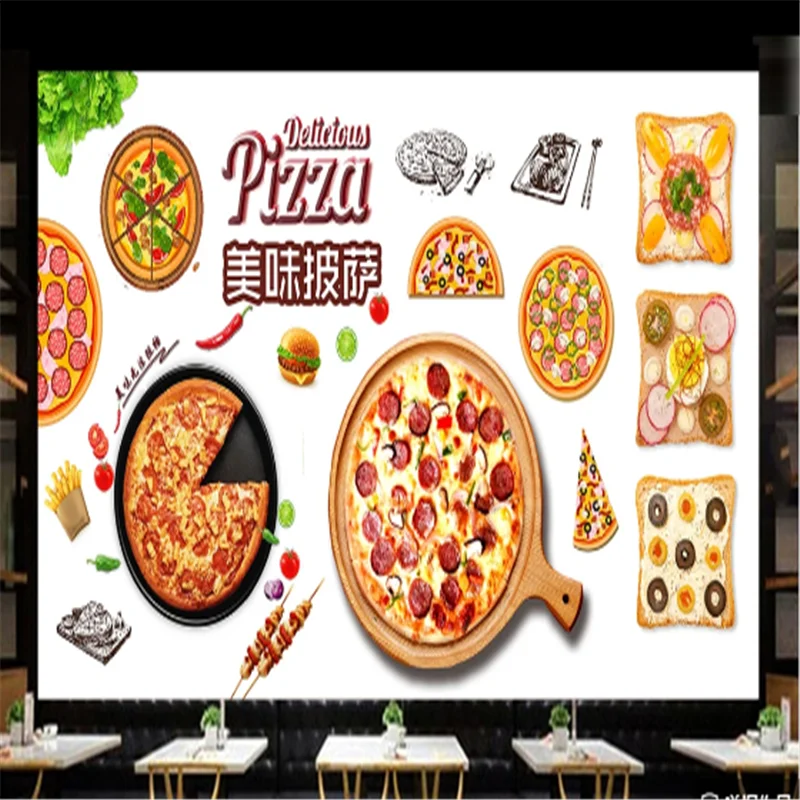 Custom  Western Fast Food Snack Bar Wall Paper 3D Pizza Burger Restaurant Industrial Decor Wall Background Mural Wallpaper 3D