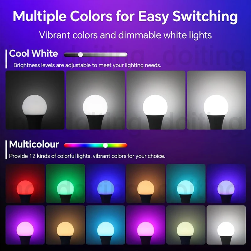 Colour Changing Light B22 Tuya Bluetooth APP Control 220V LED Bulbs  Dimmable RGB White RGBCCT 16 Million Smart Life