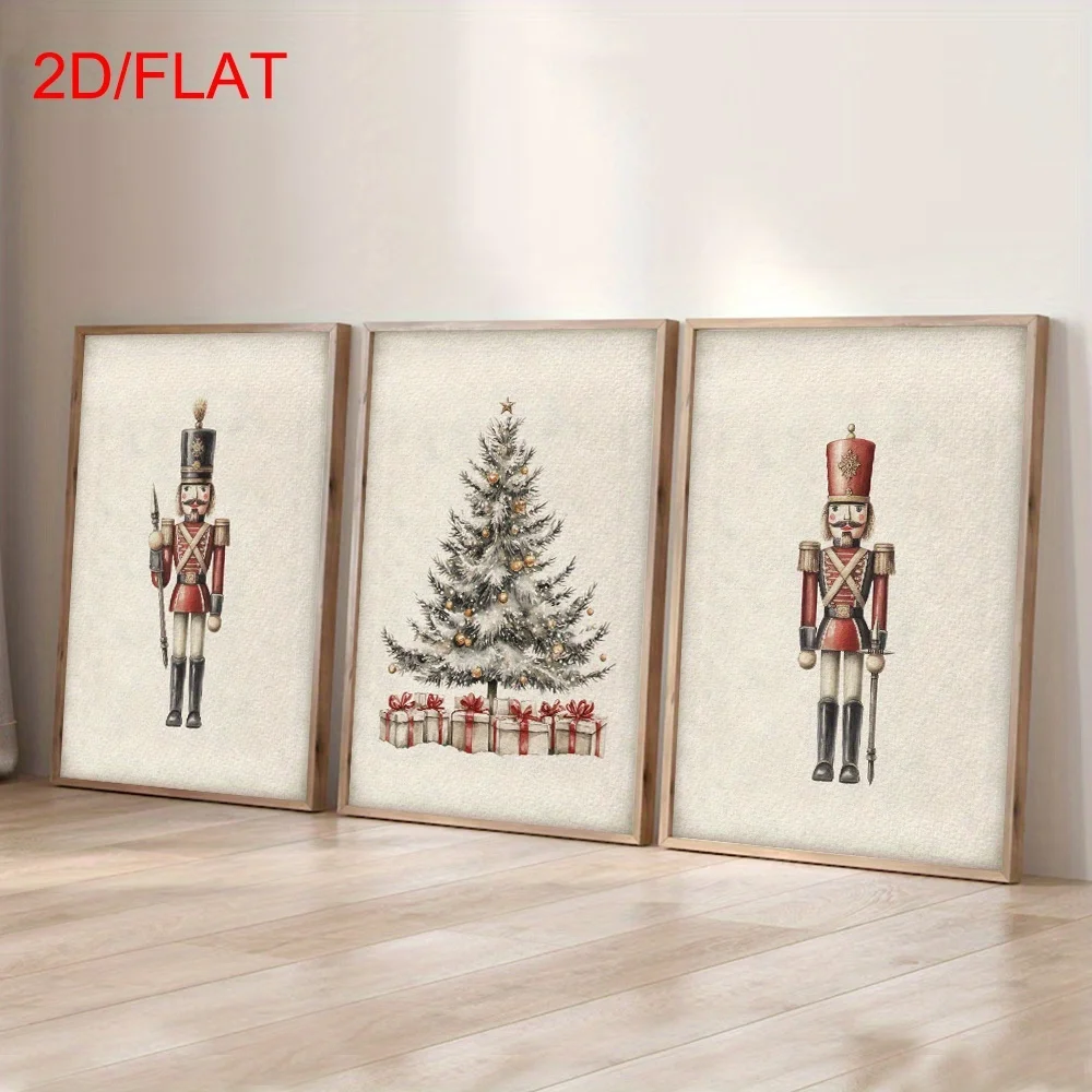 3pcs/set Vintage Nutcracker Christmas Canvas Prints Minimalist Winter Holiday Design Wall Art Posters for Modern Home Decor Gift