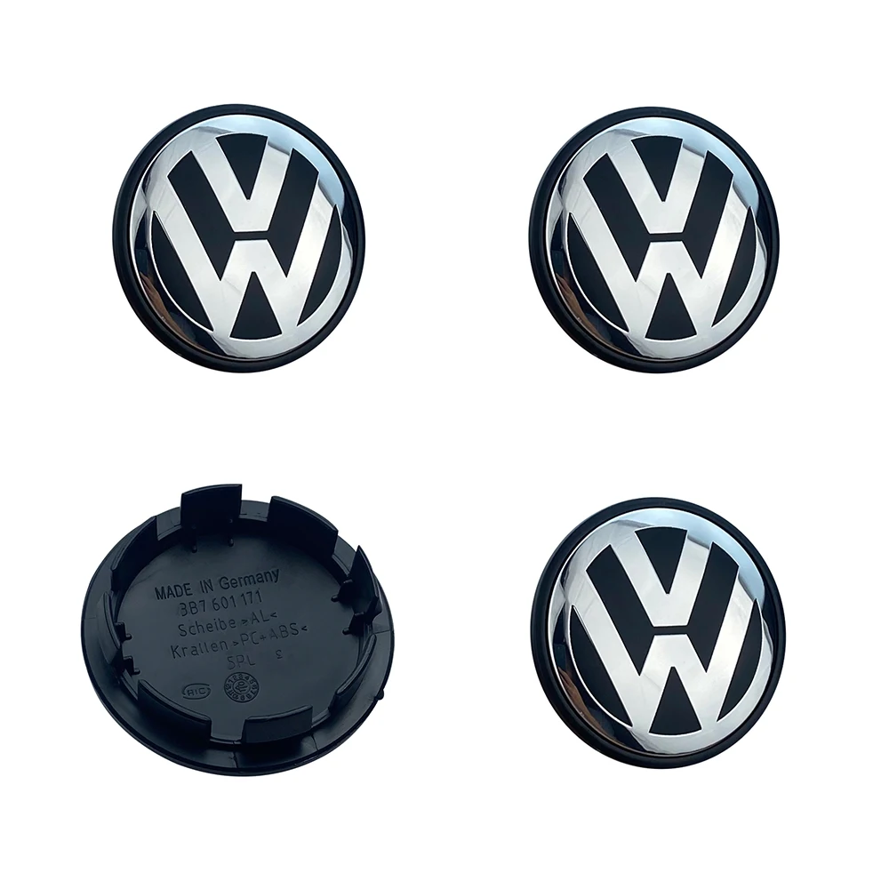 4Pcs  Wheel Center Hub Cap 3B7601171 65MM Wheel Center Cap Replacement Chrome & Black for Volkswagen