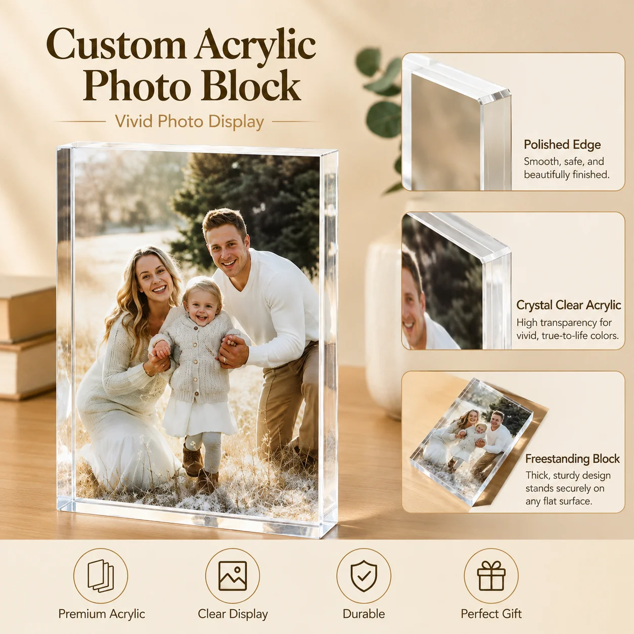 1PC Personalized Acrylic Photo Block Custom Picture Display Keepsake Gift for Family Mom Friends Birthday Anniversary Wedding - view 6