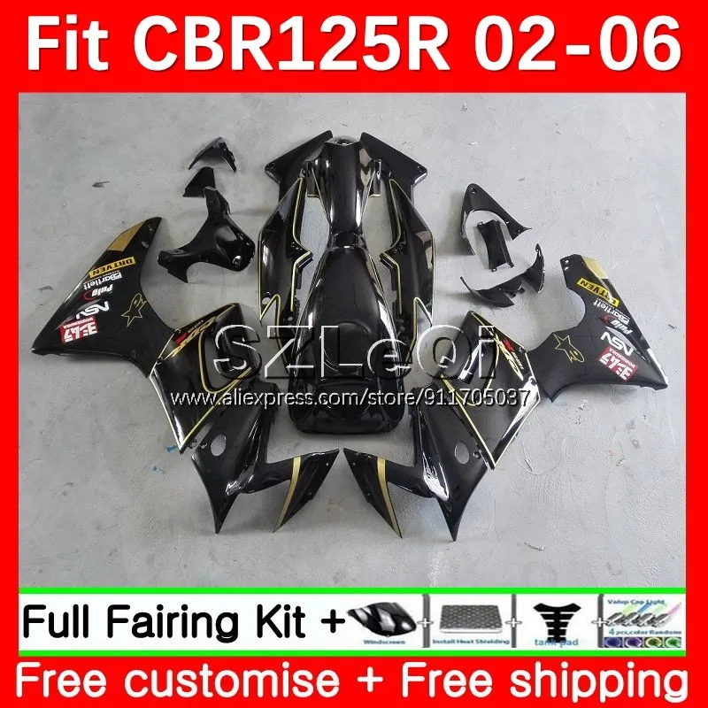 Golden black Body Kit For HONDA CBR125R CBR125RR CBR 125CC 125R 02 03 04 05 06 22No.17 CBR-125R 2002 2003 2004 2005 2006 Fairing