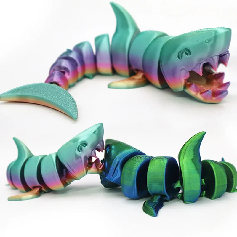 3D Printed Articulated Shark Statue, Ocean Decoration, Joints Are Fully Movable and Shapeable, Desktop & Bedroom Decorations