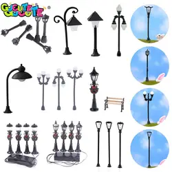 Miniatuur Straat Lamp Post Led Verlichting Kerst Park Bench & Straatlantaarn Micro Landschap Fairy Tuin Ornament Poppenhuis Decor