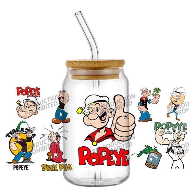 

In Demand Popeye Olive Oyl 3D Sticker Decals UV DTF For 16oz Libbey Glass Cup Mug Coffee Car Wrap Computer Stickers DIY