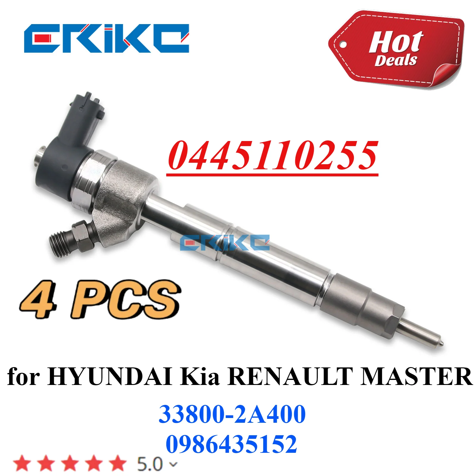 4PC 0445110255 338002A400 New Common Rail Injector 0 445 110 255 0986435152 For Hyundai i30 Accent KIA Ceed Rio RENAULT MASTER