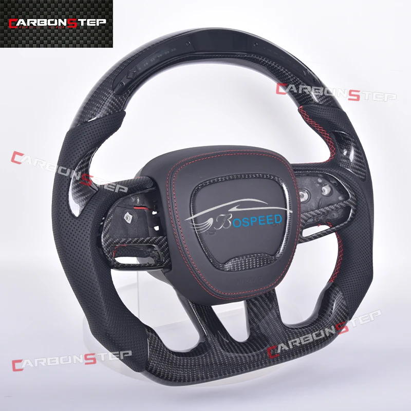 

Leather Suede Heated Forged Carbon Fiber Led Steering Wheel For Dodge Charger Ram 1500 Challenger Journey Durango Custom Upgrade