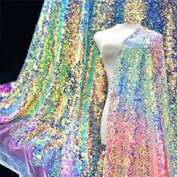 5mm colorful rainbow super shiny piece gradient mesh fishscale fabric draping wedding dress designer fabric