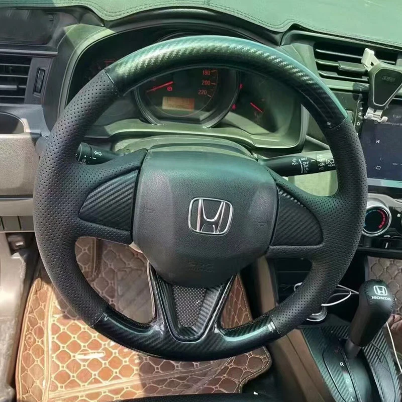 

Customized Hand Sewing Microfiber Leather Car Steering Wheel Cover Bradi for Honda Fit Jazz 2016-2019 Non-slip on Steering Wheel