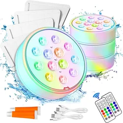 USB recarregável submersível luzes LED com controle remoto, impermeável Pond Light, decoração subaquática, decoração da piscina interior, RF IP68