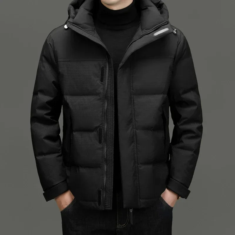 2025 Men's High-end Clothing Winter Down Jacket Hooded Thick Warm White Duck Coat Short Simple Bread Clothes Casual Jack