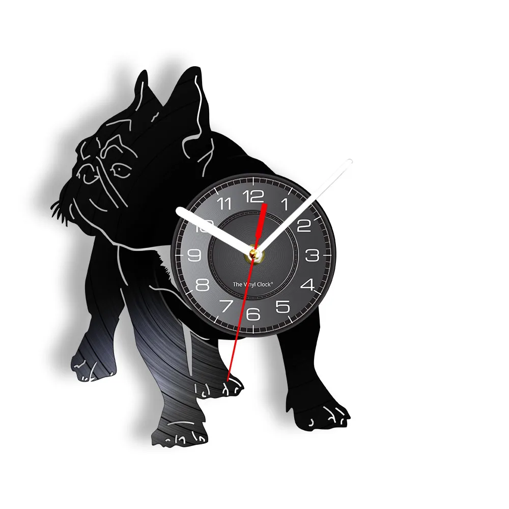 French Bulldog Silhouette Vinyl Record Wall Clock Domestic Dog Breed Frenchies Home Decor Pet Clinic Sign Shadow Art Wall Clock