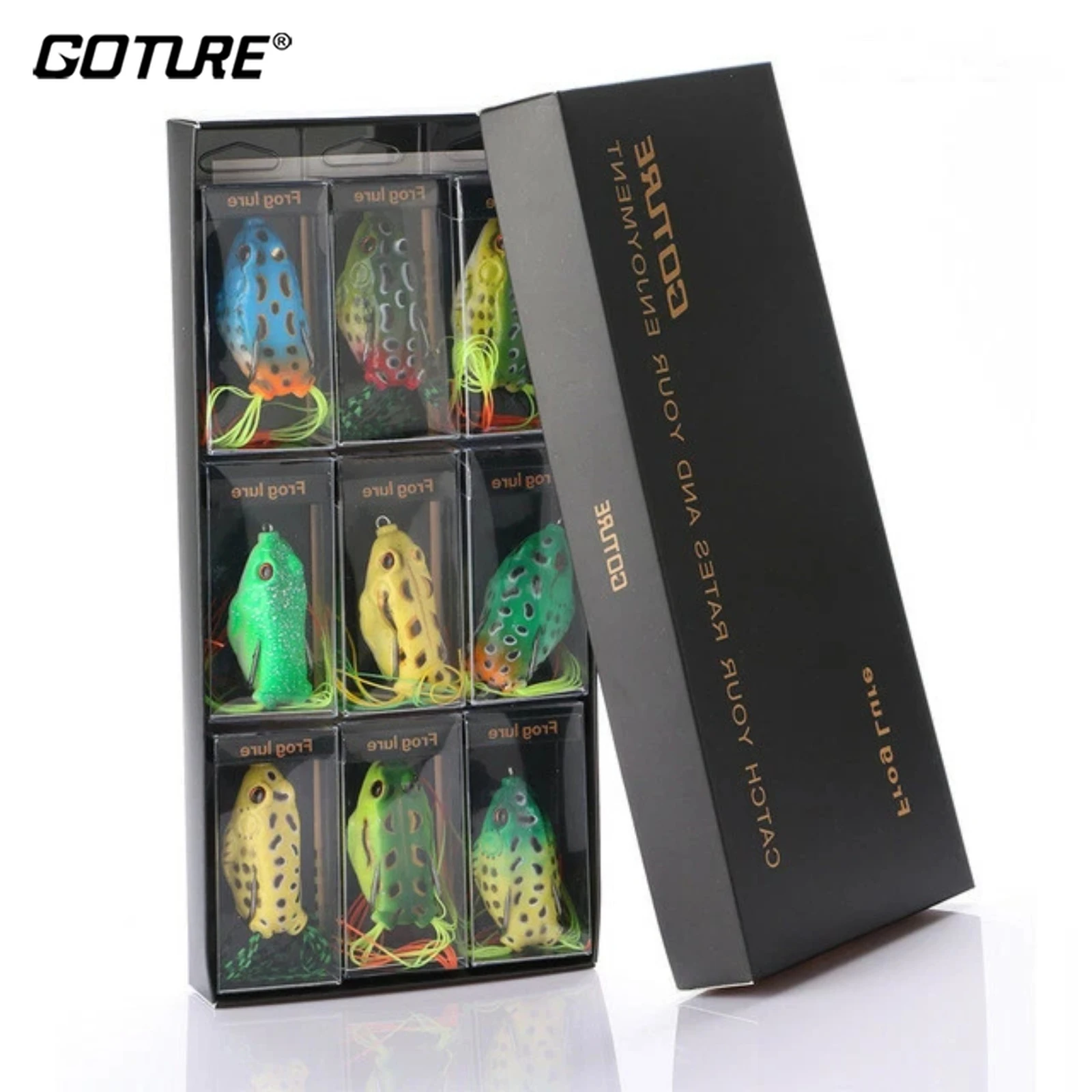 

Goture 9pcs Topwater Frog Lure 55mm/12g Trolling Spin Bait Soft Tube Plastic 3D Eyes Lure With Hook Bait For Snakehead Pike