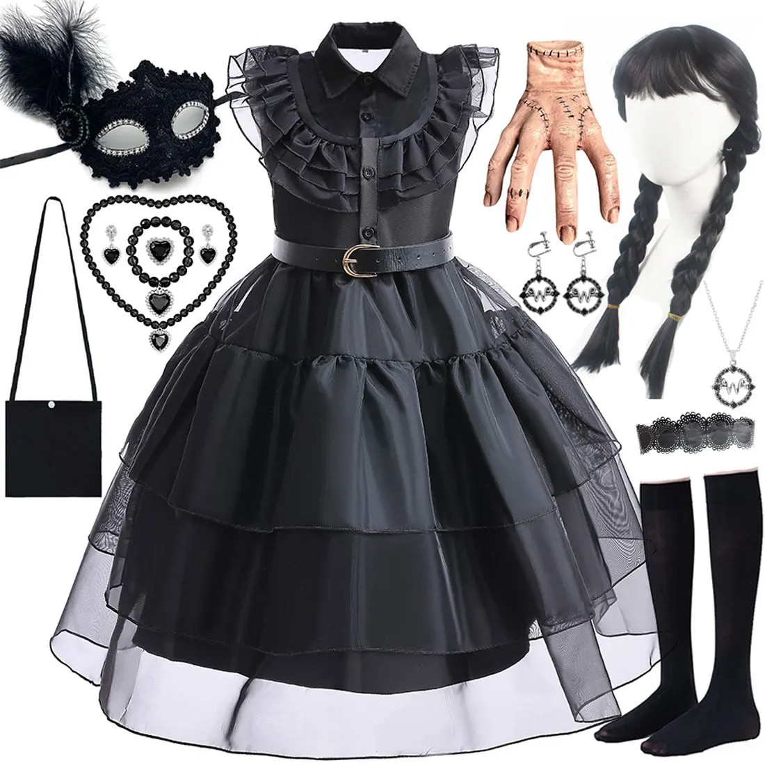 

2025 Halloween Horror Children Cosplay Wen. Princess Add. Black Dress ATF Family Casual Cute Dress For Holiday Party Set