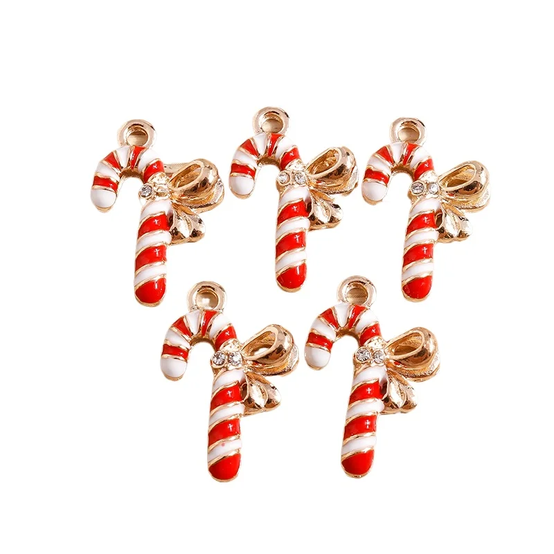 

*15*22mm Christmas Crutch Charms Alloy Enamel Bowknot Charms Pendants for Making Necklaces