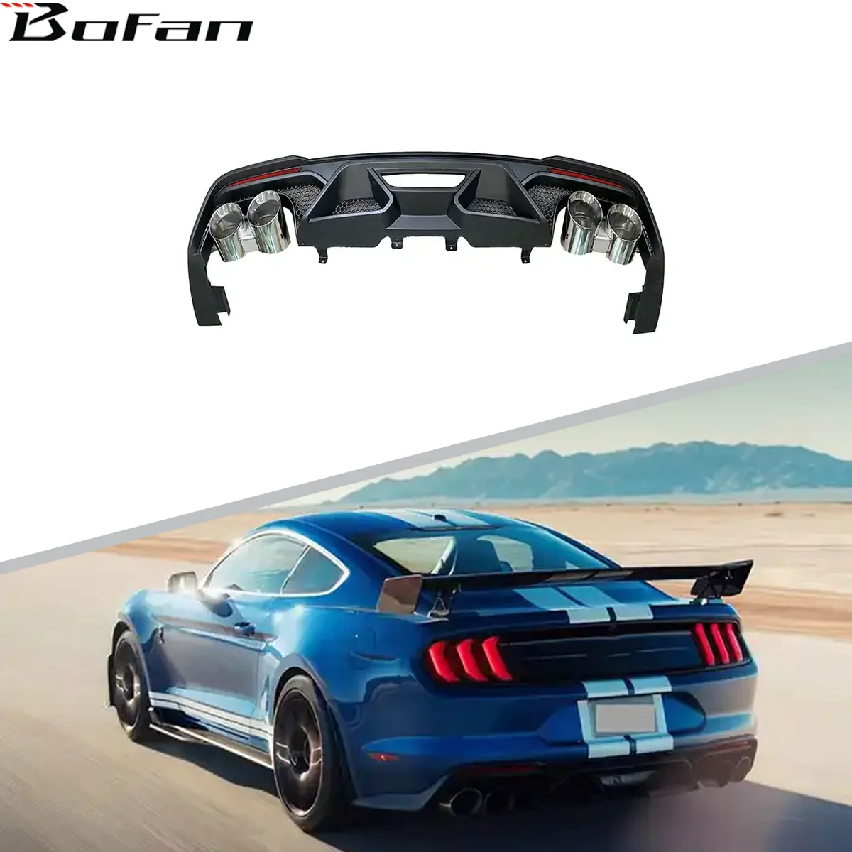 GT500 Style PP Material Auto Bumper Body Accessories Rear Diffuser For Mustang 2018-2022