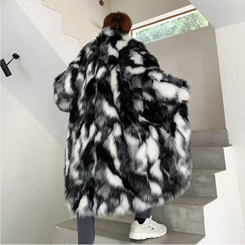 Autumn Winter Fur Coat Men\'s Warm Thick Parka Men Casual Long Maxi Man Streetwear Wild Loose Jacket Male Windbreaker Overcoat