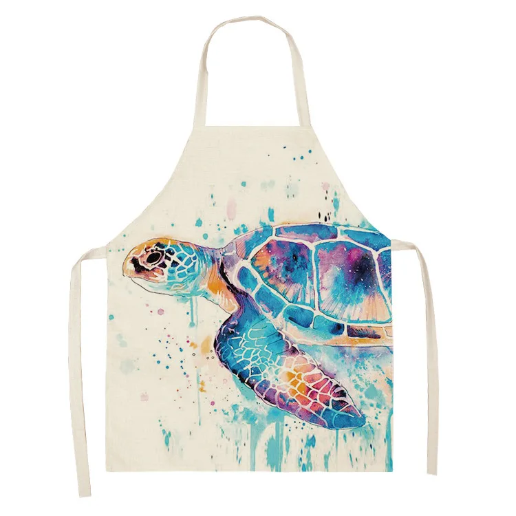 1 Pcs Turtle Ocean Color Pattern Cleaning Art Aprons Home Cooking Kitchen Apron Cook Wear Cotton Linen Adult Bibs Women Apron