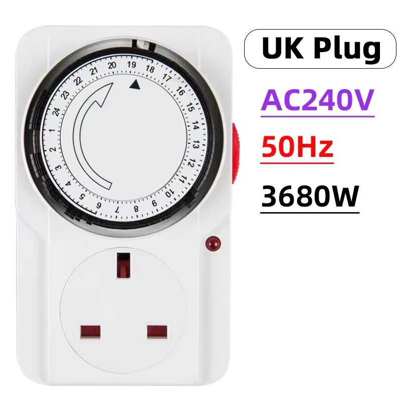 24 Hour Cyclic Timer Switch EU/US/UK Plug Timing Socket Programmable Mechanical Timer Auto Shutdown with Overload Protection image 3