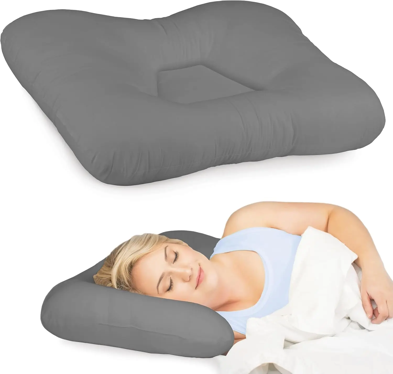 

Neck support pillow, used to relieve neck, shoulder, and back pain; Suitable for back and side sleepers; Medium, gray