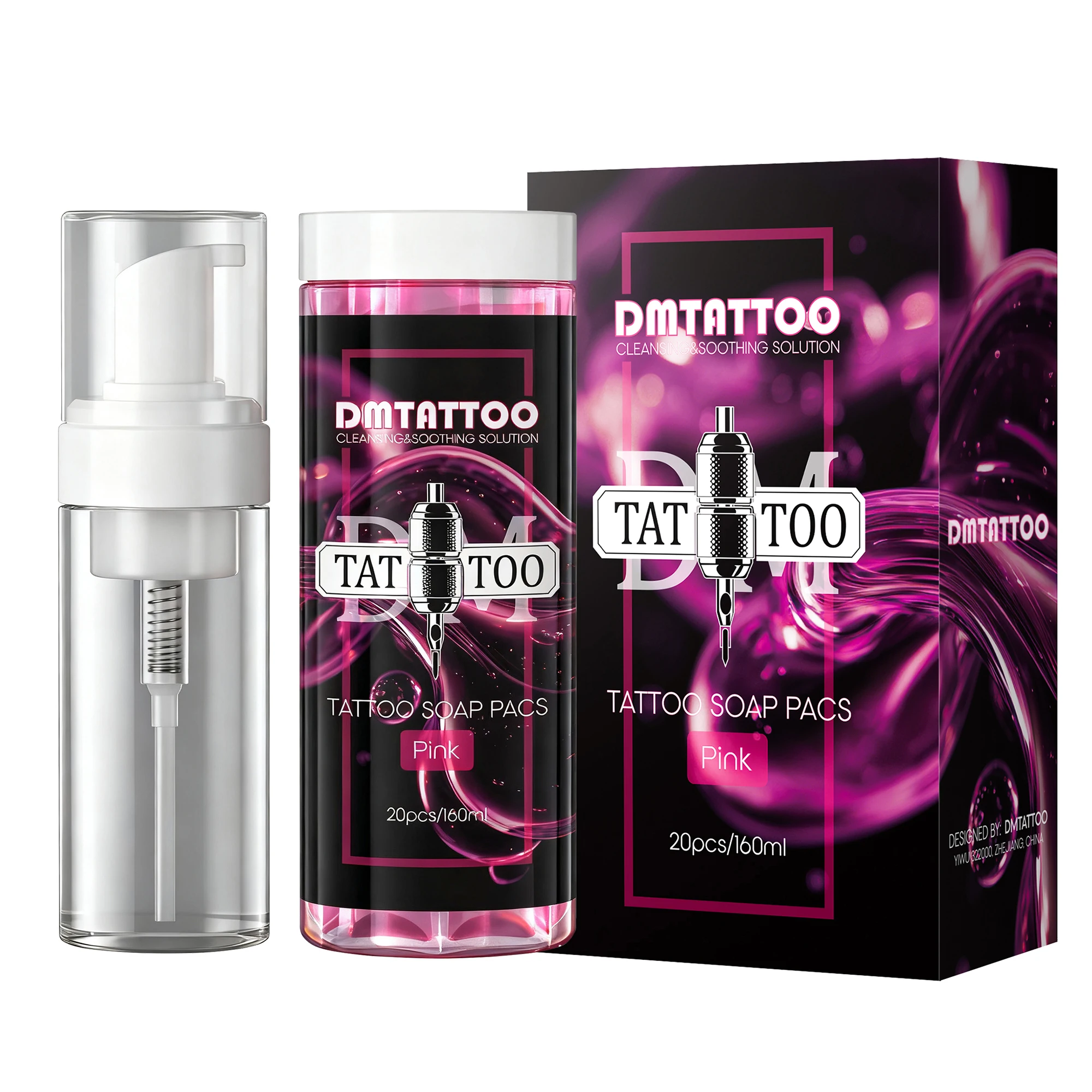 

20 шт. розовое мыло для татуировок и 120 мл дистиллированной воды, мягкая чистка татуировок, успокаивающее средство для ухода за татуировкой, мыло для салона татуировки