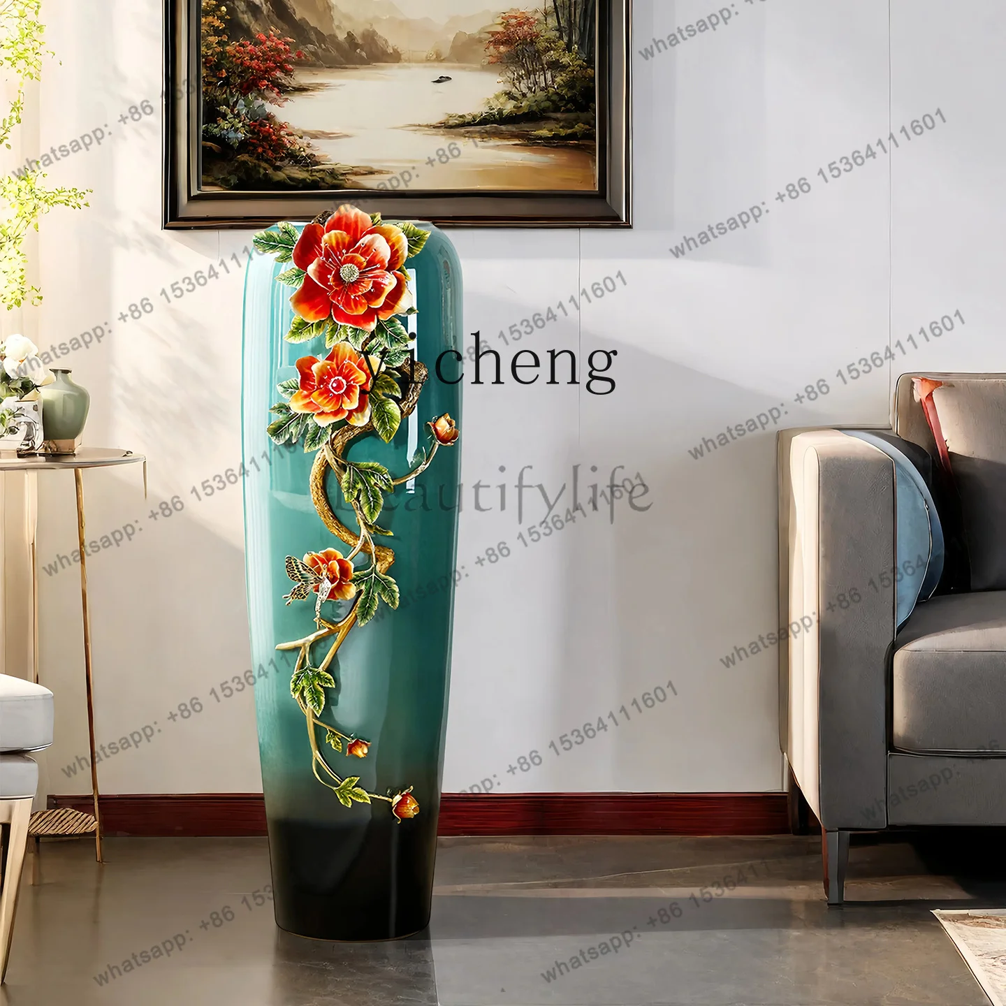 Floor-standing Enamel Color Large Vase European-style Villa Living Room Sofa Side High-end Decoration