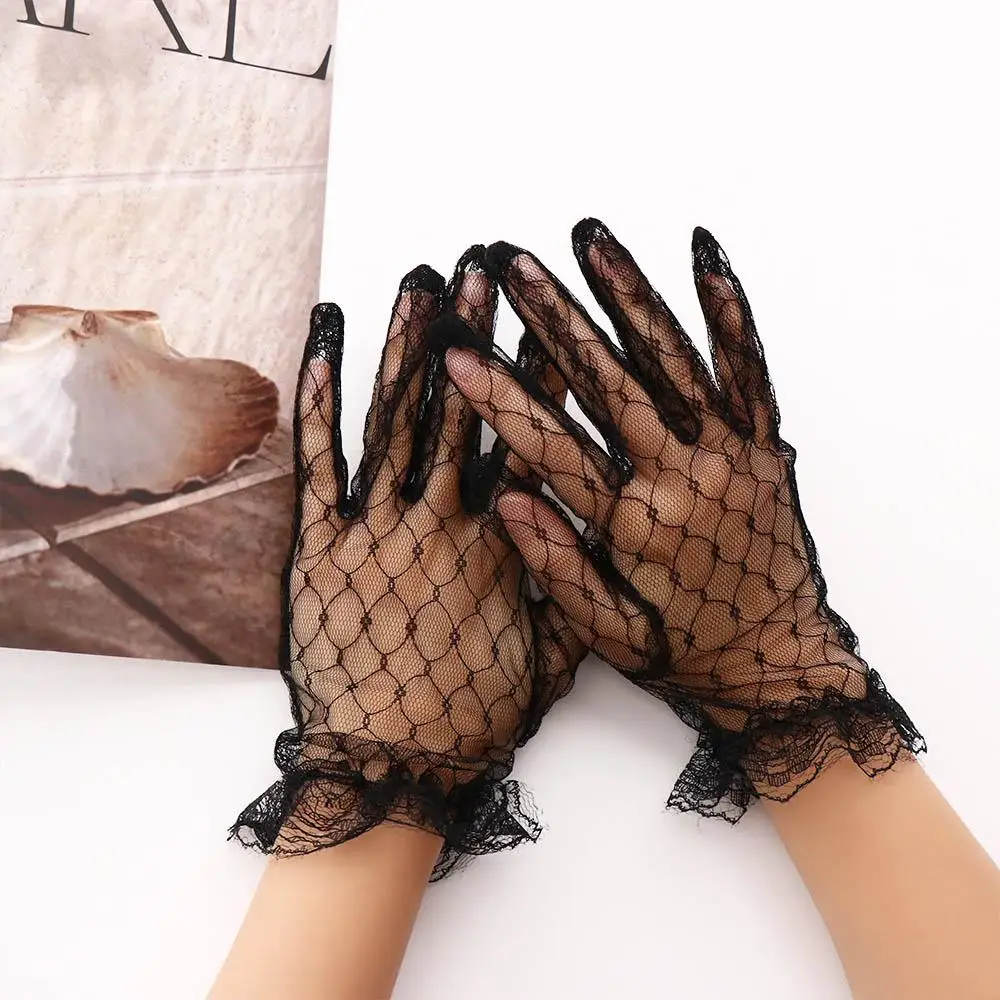 Elastic Performance Dress Accessories Autumn Dinner Dress Short Lace Gloves Thin Mittens Bridal Mesh Gloves Wedding