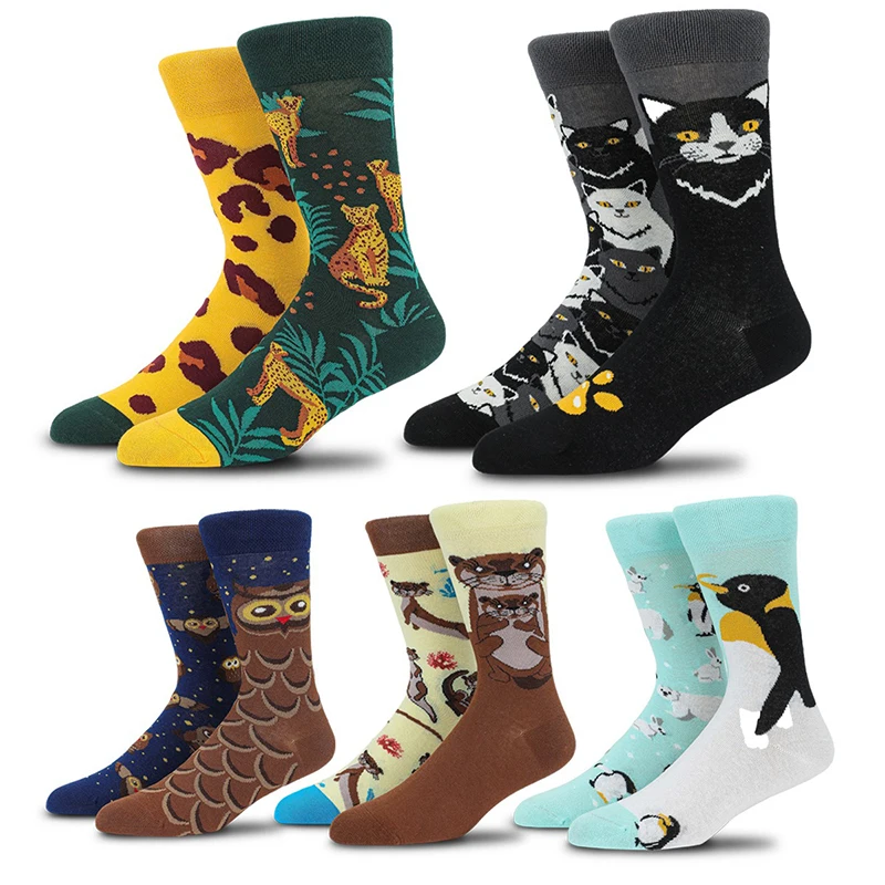 Men's Novelty Socks Men's Fun Dress Socks Cat Leopard Penguin Animal Fashion Socks Colorful Funky Fancy Crazy Funny Casual Socks