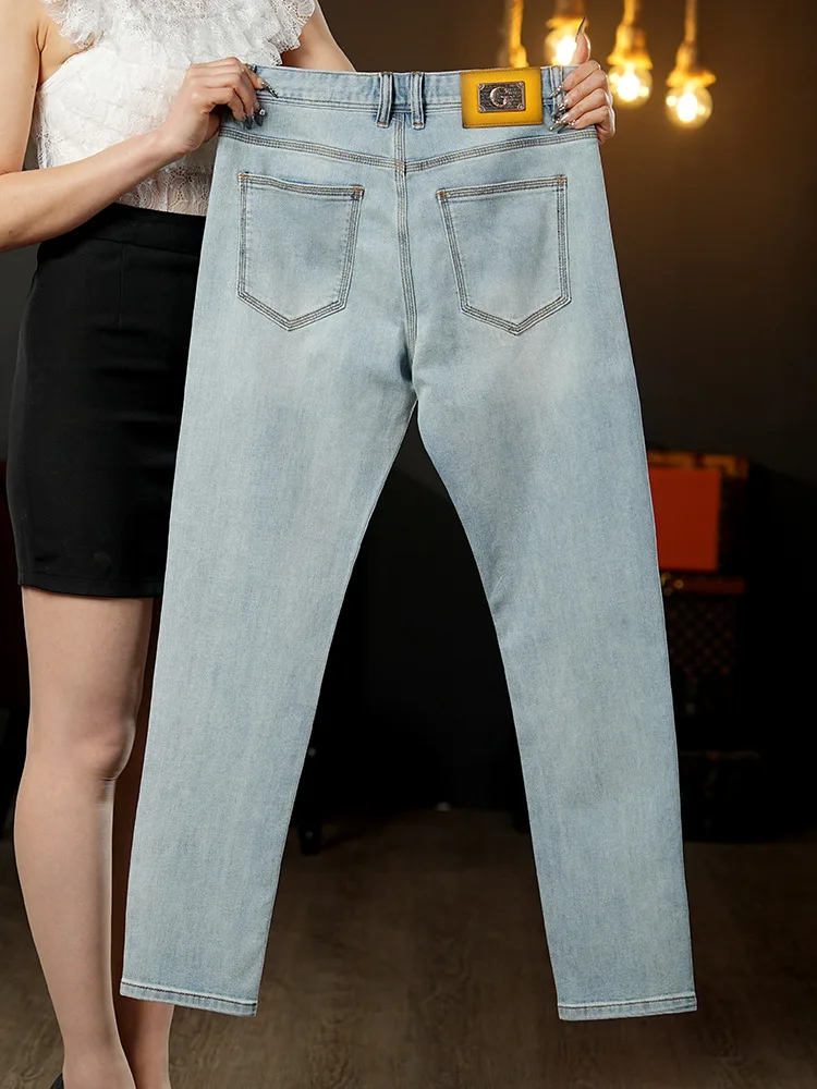 

High end 2025 summer new thin breathable jeans men's light colored men's casual European fashion brand long pants