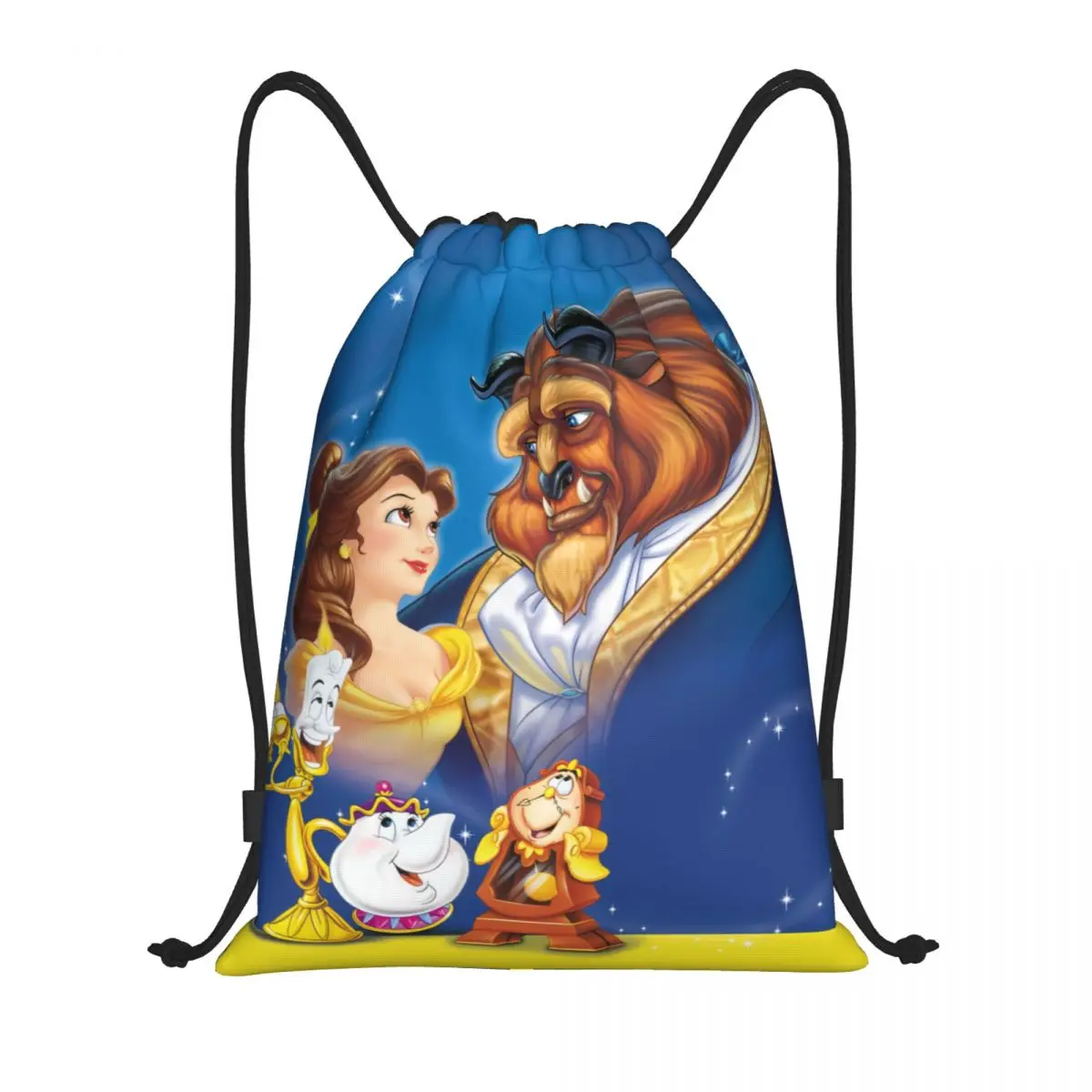 Custom Cartoon Beauty And The Beast Drawstring Bag Women Men Portable Gym Sports Sackpack Animated Film Shopping Backpacks