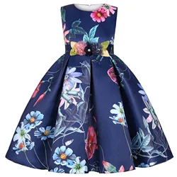 Floral Satin Baby Girls Dress Summer Princess Party Little One Birthday Gift Sleeveless Fashion Child Kids Clothes 2-10 Years