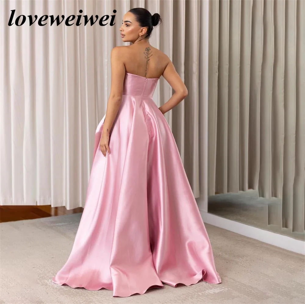 Sexy Strapless Evening Dresses For Women A Line High Side Slit Prom Dress Satin Long Formal Party Gowns robes de soirée