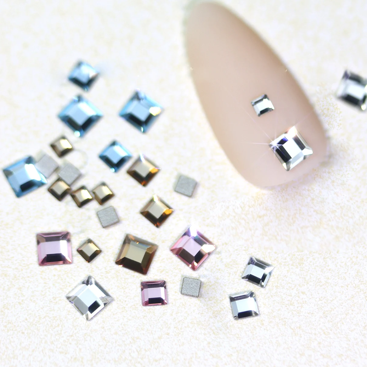 

100pcs Square Crystal Glass Strass 3mm 4mm Manicure Self-Adhesive Nail Art Rhinestone Bling Glitter Flat Back Rhinestones