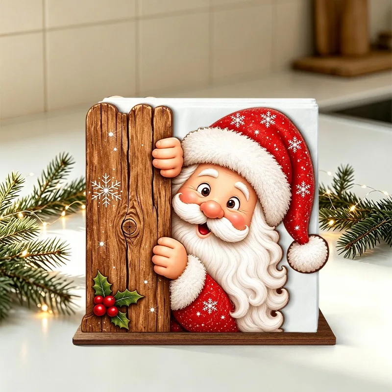 Weihnachtsmann-Serviettenhalter aus Holz, Weihnachts-Tischdeko, Tisch-Organizer für Servietten, Weihnachtsfeier, Esszimmer, Tischdekoration – Detail 2