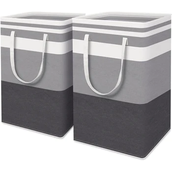 2-Piece Large Laundry Basket Set – Gradient Gray with Extended Handles 1