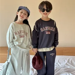 Girls Two-piece Set 2024 Autumn New Childrens Clothes Korean Style Letter Printed Sportswear Casual Simple and All-match