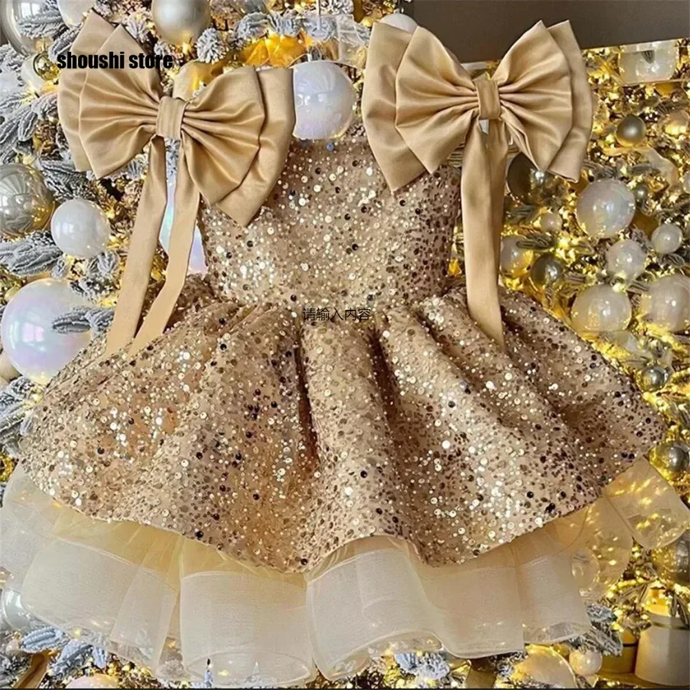 

New Infant First Birthday Dress Baby Girl Party Gown for Special Occasion Princess Glitter Tulle Dress Photo Shooting