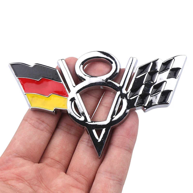 3D Metal V8 Emblem American Germany Racing Flag Badge Car Body Rear Trunk Decoration Sticker Decal Auto Modification  Accessorie