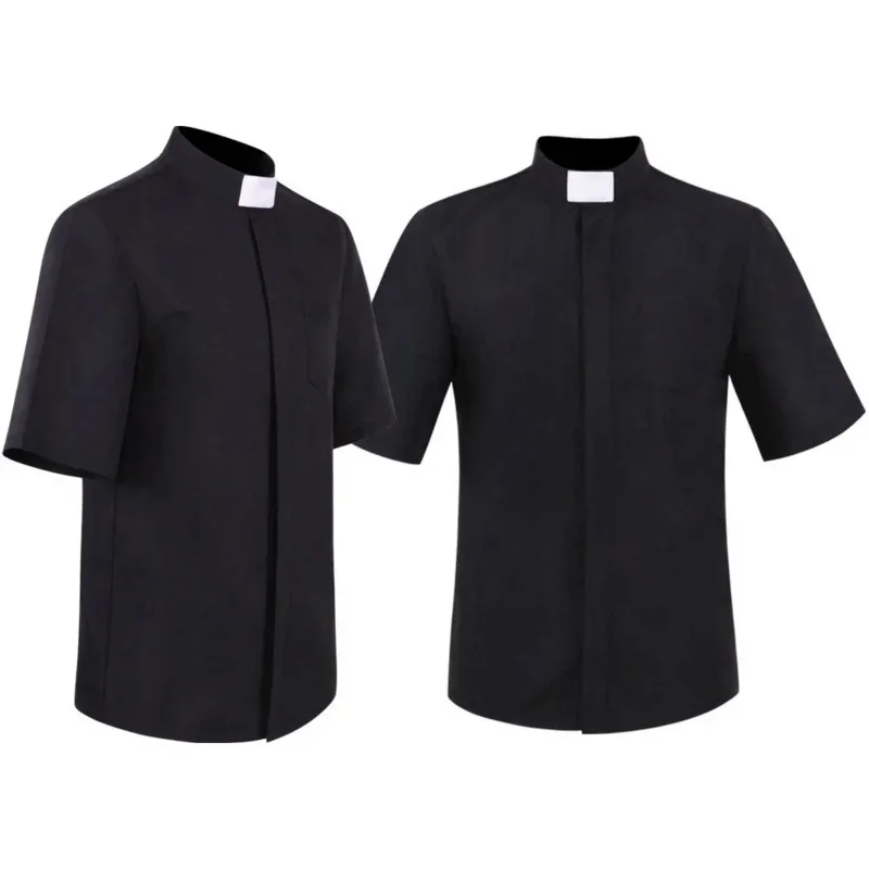 Sacerdote camicia pastore uomo clero Stand-up Tab Collar chiesa cattolica pastore predicatore manica corta top camicetta romana S-5XL