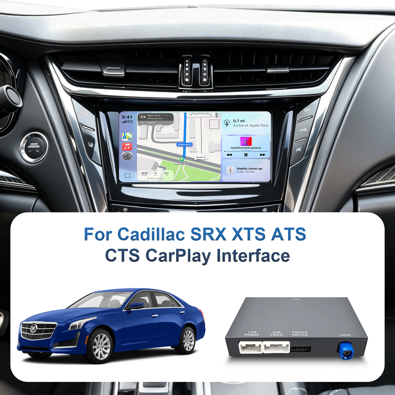 OEM Upgrade Kit Decoder Box Wireless CarPlay Android Auto Retrofit Kit CarPlay Interface for Cadillac SRX XTS ATS CTS 8'' Screen