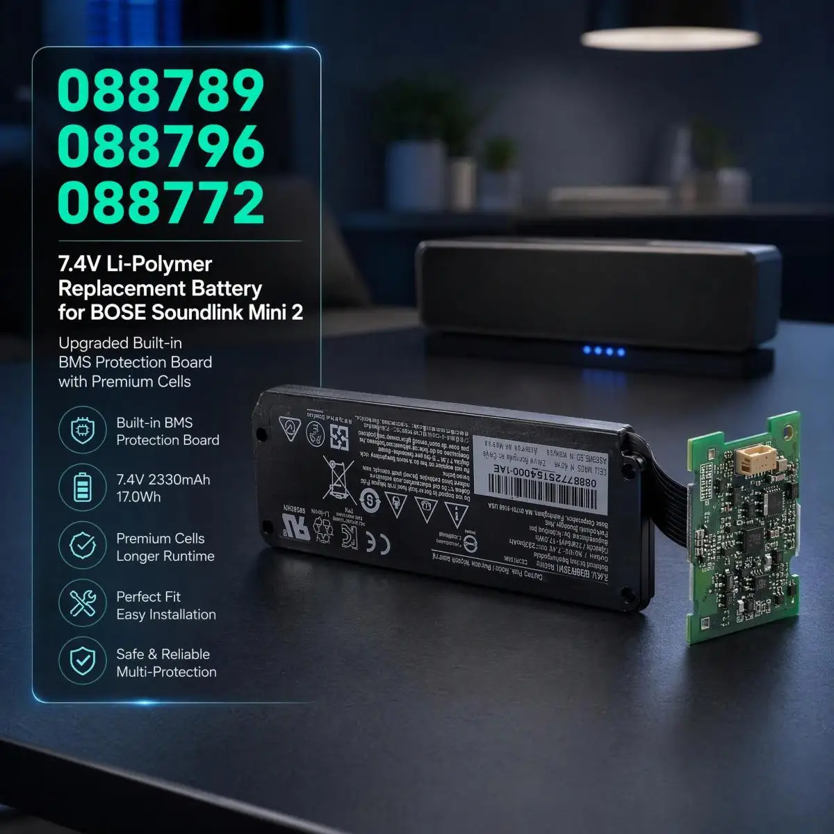 088789 088796 088772 7.4V Li-Polymer Replacement Battery Built-in BMS for BOSE Soundlink Mini 2 Bluetooth Portable Speaker