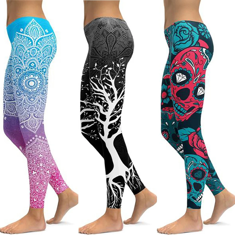 LI-FI imprimir calças de yoga feminino único fitness workout esportes correndo leggings sexy push up gym wear elástico fino