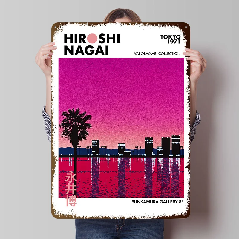 Hiroshi Nagai Vaporwave Art Tinplate Posters Customizable Wall Art Retro Vintage Metal Signs for Home Room Bathroom Decor Items